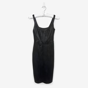 Amanda Uprichard Pittito Midi Dress Extra Small Black Faux Leather Glam Edgy